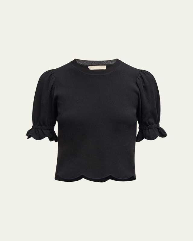 Noemi Puff-Sleeve Scalloped Top